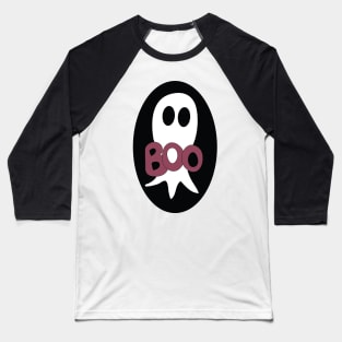 Cute Halloween ghost cartoon with BOO text Baseball T-Shirt